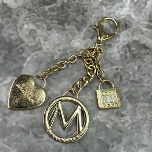 Michael Kors MK Gold Tone Charm Keychain Pave Heart Padlock Purse Charm
